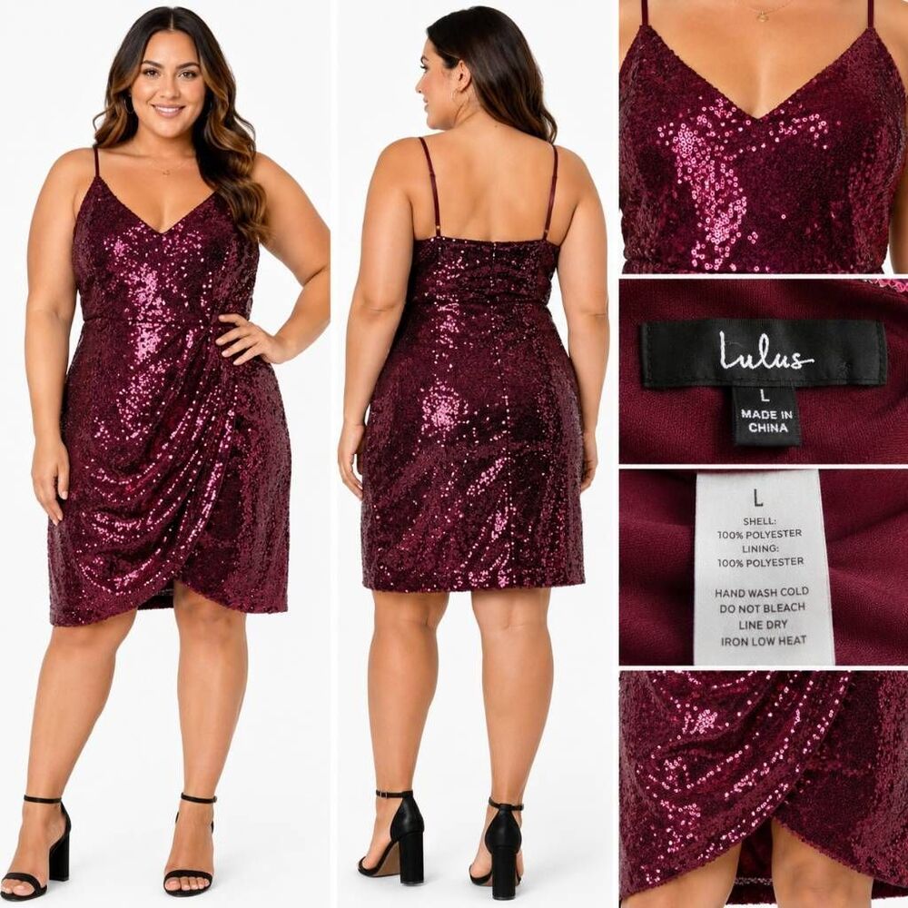 Lulus Burgundy Sequin Cami Cocktail Party Dress Large